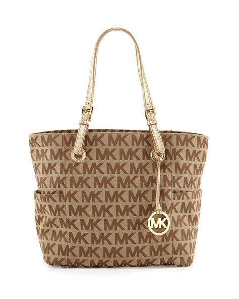 michael kors canvas brown tote|Michael Kors neverfull tote.